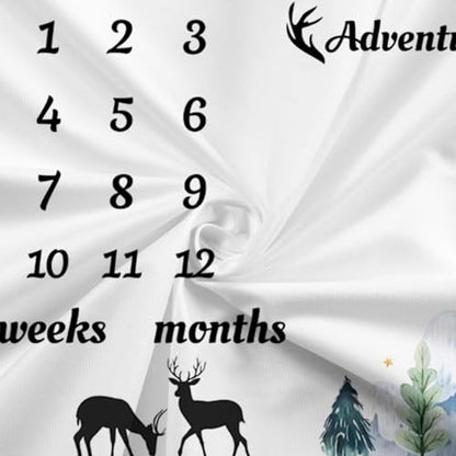 Jungle Adventure Baby Monthly Milestone Blanket Mountain Forest Cute Deer