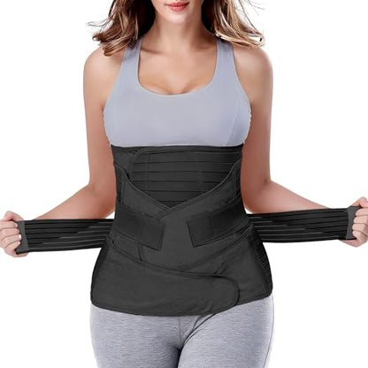 ChongErfei 3 in 1 Postpartum Belly Wrap Recovery Band Belt Abdominal Binder - color: Black, size: S/M