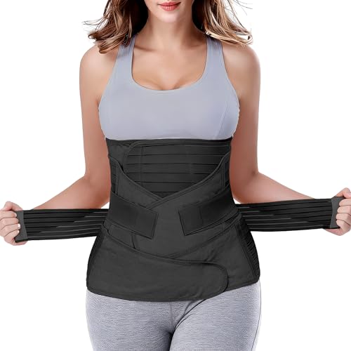 ChongErfei 3 in 1 Postpartum Belly Wrap Recovery Band Belt Abdominal Binder - color: Black, size: X-Large