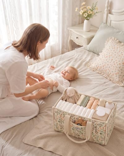 Blissful Diary Baby Diaper Caddy Organizer, Nursery Storage, Ditsy Daisy - color: Ditsy Daisy