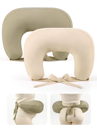 lulumoon Muslin Nursing Pillow Covers: with Strap for Snug Fit & No Sliding - color: Cream & Olive
