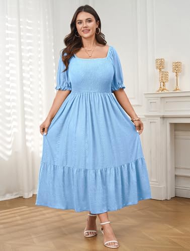 CICIDUDU Plus Size Casual Summer Milkmaid Maxi Dresses for Curvy Women - color: Blue, size: 3X-Large Plus