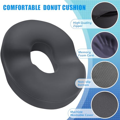 BlissTrends Donut Pillow Seat Cushion, Memory Foam Lifting Cushions(Gray) - color: Grey, size: Large