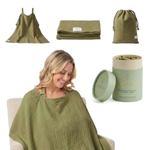 Premium Muslin Nursing Cover for Breastfeeding Privacy & Comfort - color: Olive