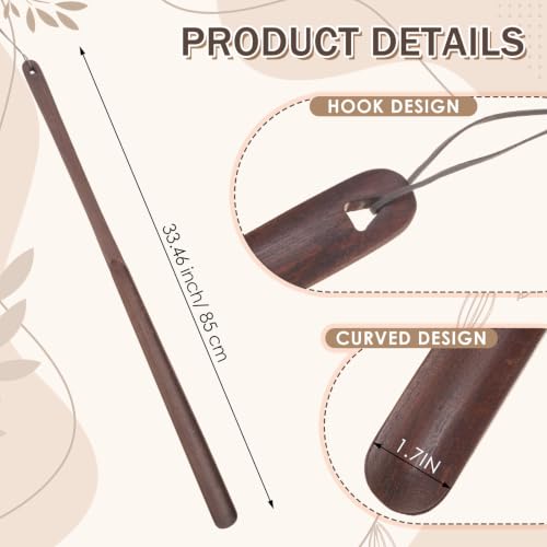 1 Pcs 33'' Wooden Shoe Horn Long Handle for Seniors with Hanging Loop - size: 33''