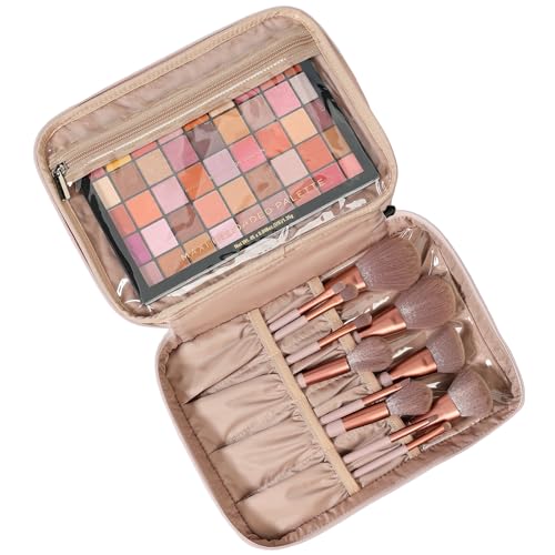 NISHEL Large Makeup Bag Organizer, Double Layer Cosmetic Travel Case - color: Pink, size: Large