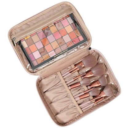 NISHEL Large Makeup Bag Organizer, Double Layer Cosmetic Travel Case - color: Pink, size: Large