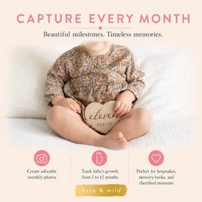 Kate & Milo Wooden Heart Baby Monthly Milestone Discs - color: Heart