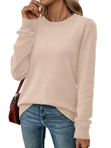 WIHOLL Sweaters for Women Lightweight Fall Tops Pullover Long Sleeve Shirts - color: Apricot, size: Large