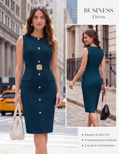 GRACE KARIN Women's Work Business Casual Dresses Office Fall Outfit - color: Deep Peacock Blue, size: Small