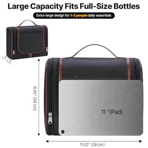 ZAHNI Men’s Hanging Toiletry Bag, Large Capacity Toiletry Organizer - color: Black