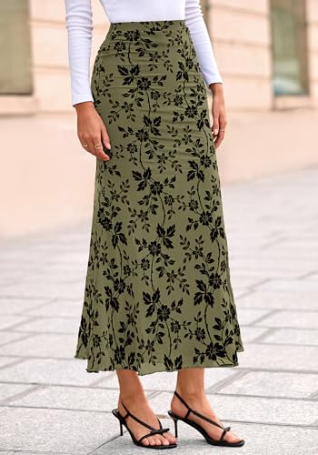 BTFBM Womens Floral Mesh Maxi Skirts - color: Army Green, size: Small