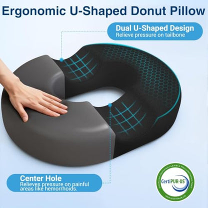 Donut Pillow Seat Cushion, Office Chair Cushion, Black, XX-Large - color: Black, size: XX-Large