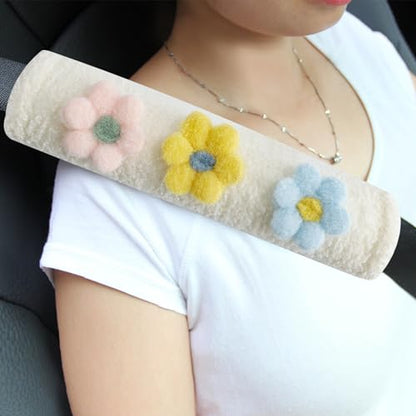 Amooca 2-Pack Braid Pattern Seat Belt Covers Shoulder Pads for Car & Bag - color: Light Blue Yellow Pink Flower