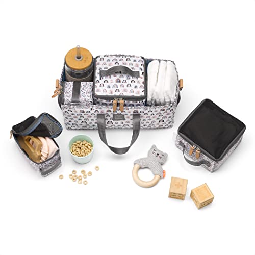 Petunia Pickle Bottom Deluxe Kit, 3-in-1 Grid Caddy Organizer, Lightweight Packing Cubes, Organize Diaper Bag, Stroller, Nursery, Unity