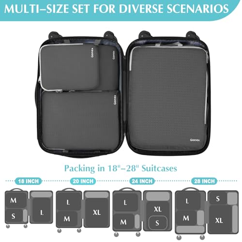 Gonex Compression Packing Cubes, 4-Piece Expandable Travel Organizers - color: 4-Deep Gray, size: 4 Set