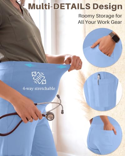 Locoowai 3 Pack Women's Maternity Jogger Scrub Pants with Pocket - color: Light Blue, Light Blue, Light Blue, size: Medium