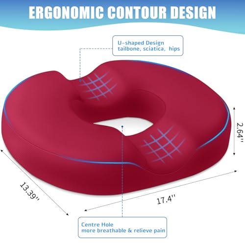 BlissTrends Donut Pillow Seat Cushion, Memory Foam Lifting Cushions - color: Red, size: Large