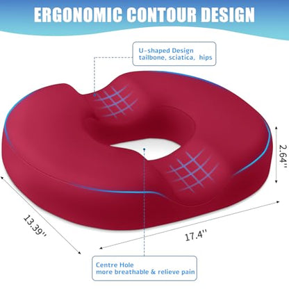 BlissTrends Donut Pillow Seat Cushion, Memory Foam Lifting Cushions - color: Red, size: Large
