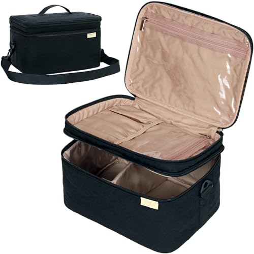 NISHEL Large Makeup Bag Organizer, Double Layer Cosmetic Travel Case - color: Black, size: Extra Large