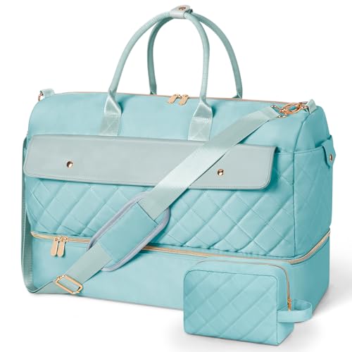 Wedama Travel Duffel Bag, Large Weekender Bag for Women with Shoe Compartment, Carry on Overnight Bag with Toiletry Makeup Bag, Gym Duffel Bag Travel Tote Bag for Travel Gym Camping Hospital, Blue - color: Blue, size: Large