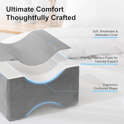UJPFEO Knee Pillow for Side Sleepers,Leg Pillow for Sciatica,Back,HIPS,Knees,Joints Pain Relief,Pillows for Between Legs While Sleeping Spine Alignment Support & Relieves Pressure,Natural Gray - color: Natural Gray
