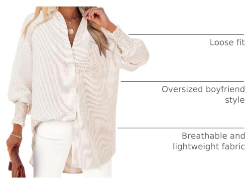 Womens Striped Oversized Button Down Shirts Long Sleeve Blouse Top - color: 1-nude Striped, size: Small