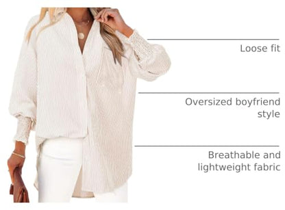 Womens Striped Oversized Button Down Shirts Long Sleeve Blouse Top - color: 1-nude Striped, size: Small
