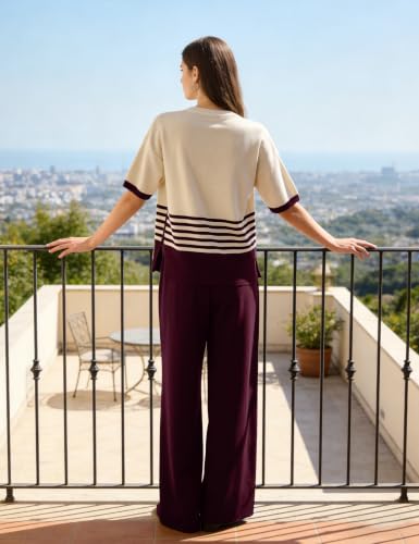 Women's Knit Lounge Sets 2 Piece Pants Sweatsuit - color: Burgundy, size: Small