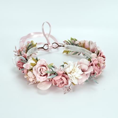 Flower Crown for Women Bridal Shower Maternity Prop - color: Dusty Pink-Adult