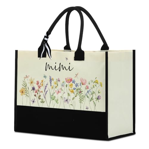 Fokongna Girls Trip Beach Bag Mimi Gigi Granny Nana Mama Abuela Nanny Housewarming Gifts Women Reusable Canvas Tote Bag - color: Mimi