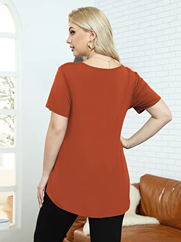 BELAROI Women Plus Size Tops V-Neck Tunics Shirts - color: Dark Orange, size: Medium
