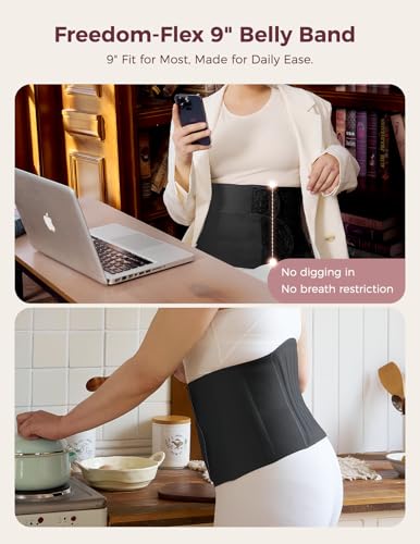 Momcozy Ergowrap Petite Belly Binder, 3D Lifting & Ergonest Back Support - color: 9" / Black, size: X-Large