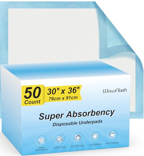 50 Count 30” x 36” Super Absorbency Disposable Underpads - size: 50 Count 30" x 36"