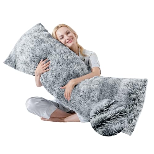 WSOFRLAC Fluffy Full Body Pillow, Long Pillow for Sleeping,Dark Gray 20x54 - color: Dark Grey