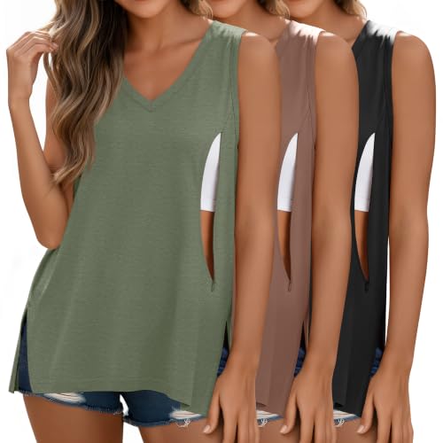3 Pack Womens Maternity Nursing Tank Top - color: Gray Green, Coffee, Black, size: Large