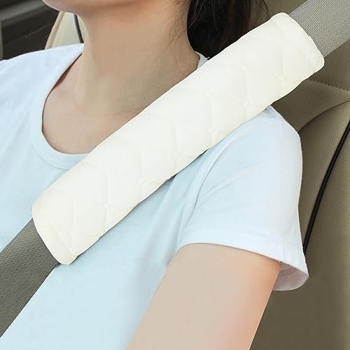 Amooca 2 Pack Seat Belt Covers Soft Shoulder Pad for Cars & Backpack - color: Off White