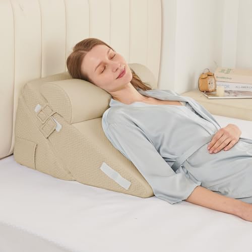 Sasttie Adjustable Wedge Pillow Set for After Surgery, Beige - color: Beige, size: Adjustable 9&12 Inch + 1 Head Pillow