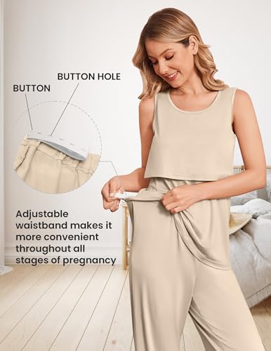 Maternity Sets Labor and Delivery Gown Postpartum Essentials Nursing Pajama - color: Champagne, size: Large
