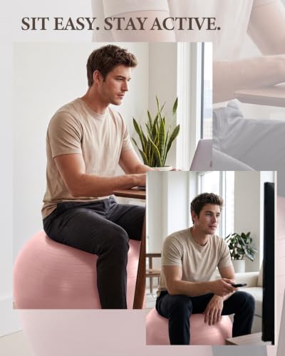 Trideer Yoga Ball for Exercise, Pregnancy, Active Sitting, 55/65/75cm - color: Blush Dawn Pink, size: L(23-26ines/58-65cm)