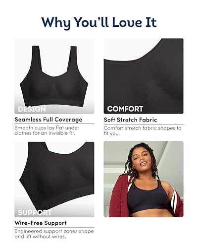 Fruit of The Loom Women's 2-Pack Full Coverage Wireless Bra w/ Built In Pads - All Day Comfort - color: Olive Night/Black Hue, size: 3X-Large