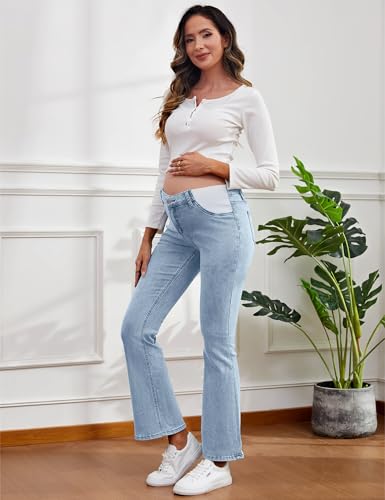 Women's Maternity Bootcut Jeans Pregnancy Jeans Flare Denim Pants - color: Light Blue, size: Small