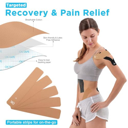 OK TAPE 100Pcs Precut Kinesiology Tape Strips, Elastic Athletic Tape - color: Beige