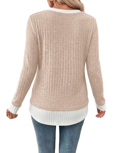 WIHOLL Womens Long Sleeve Shirts Fall Outfits Lightweight Sweaters 2026 - color: Apricot, size: Small