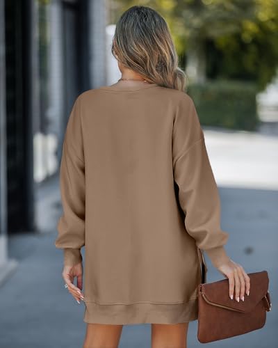CHICME Women's Long Sleeve Crewneck Oversized Sweatshirt Fall Outfits - color: Brown, size: Large
