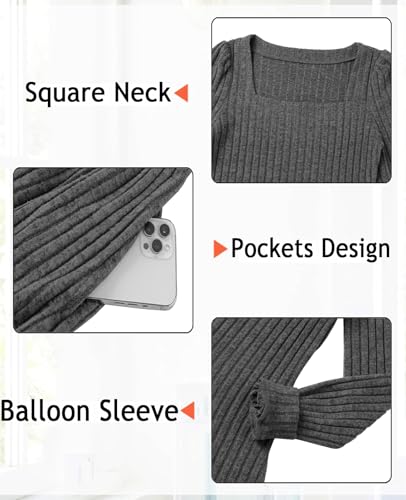 CzzzyL Womens Nursing Fall Dresses Square Neck Knit Sweater with Pockets - color: Blackgrey, size: Medium