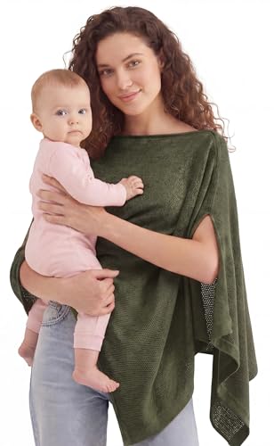 PATPAT Mesh Nursing Cover, Breathable Solid Knit Poncho, Olive Green - color: Olive Green
