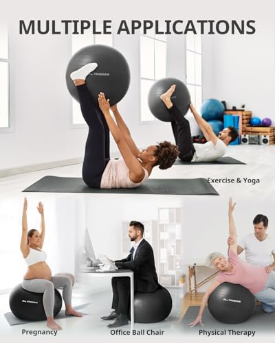 Trideer Yoga Ball for Exercise, Pregnancy, Physical Therapy, Pump Included - color: Black, size: XL(27-30ines/68-75cm)