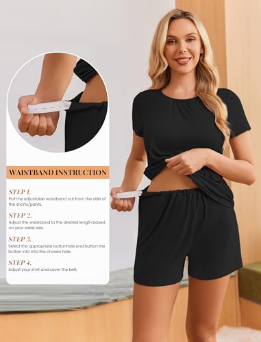 Ekouaer Maternity Nursing Pajamas Set 3 Piece Postpartum Breastfeeding Pjs - color: Black, size: Medium