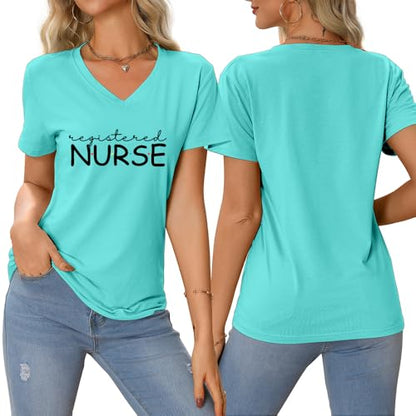 Registered Nurse Shirt Women Cute Nurse Tshirt Nursing Work - color: Blue, size: Medium